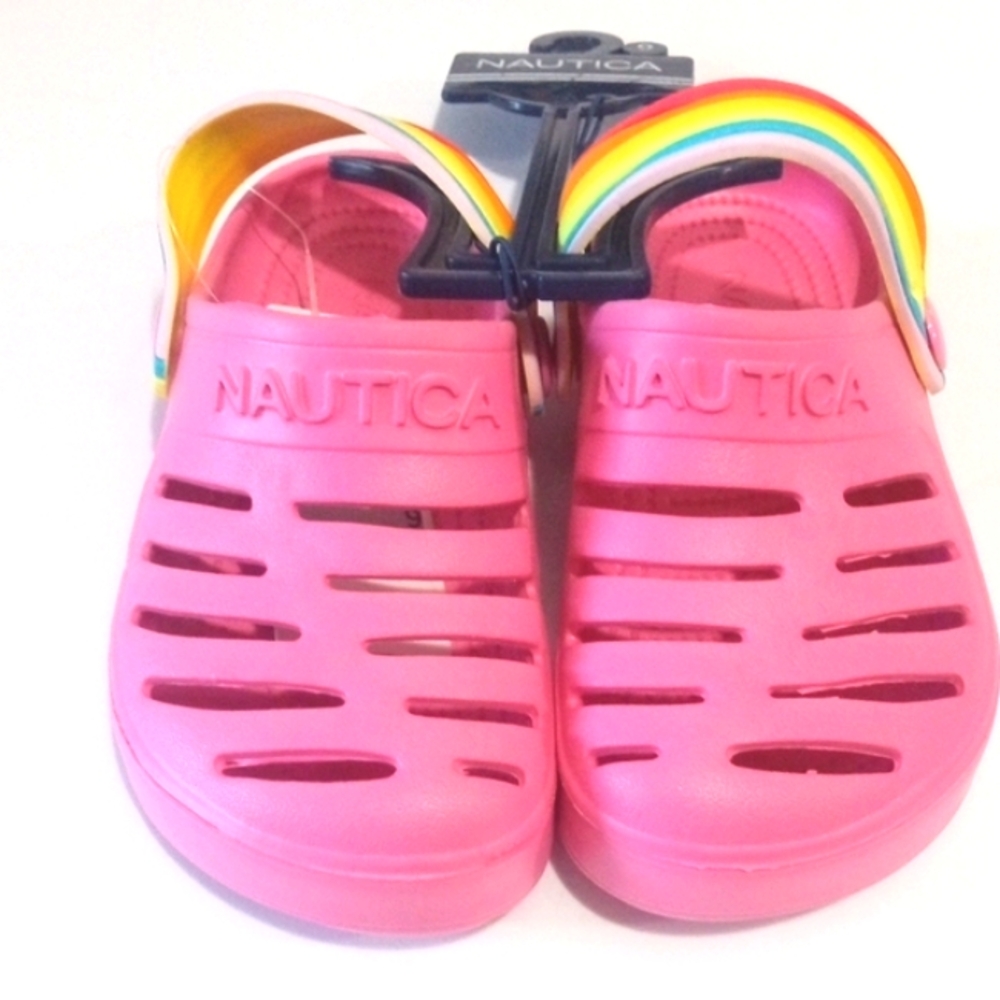NAUTICA PINK RAINBOW CROC STYLE SANDALS WATER SHOES SIZE TODDLER 9 NWT